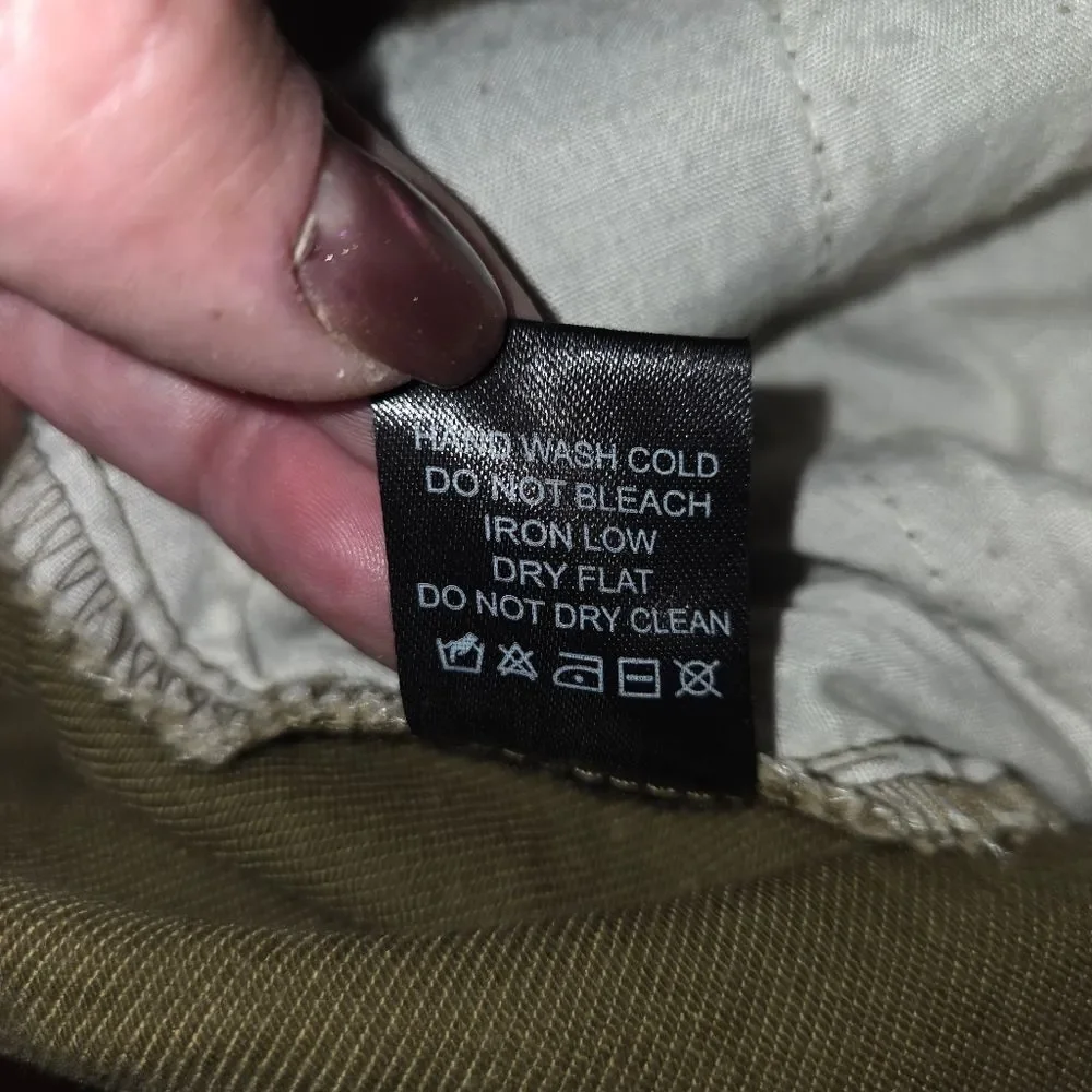 Haute Monde Anthro Denim Olive Green Utility Coveralls Jumpsuit Size Large - Picture 12 of 12